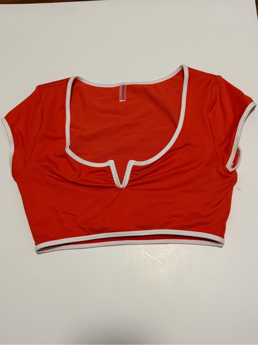 FP Movement by Free People Bright Orange Scoop Crop Top with White Trim NWOT